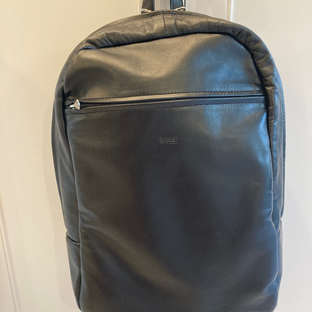 m0851 Small Organizer Featherlight Black Leather Backpack for Women or Men